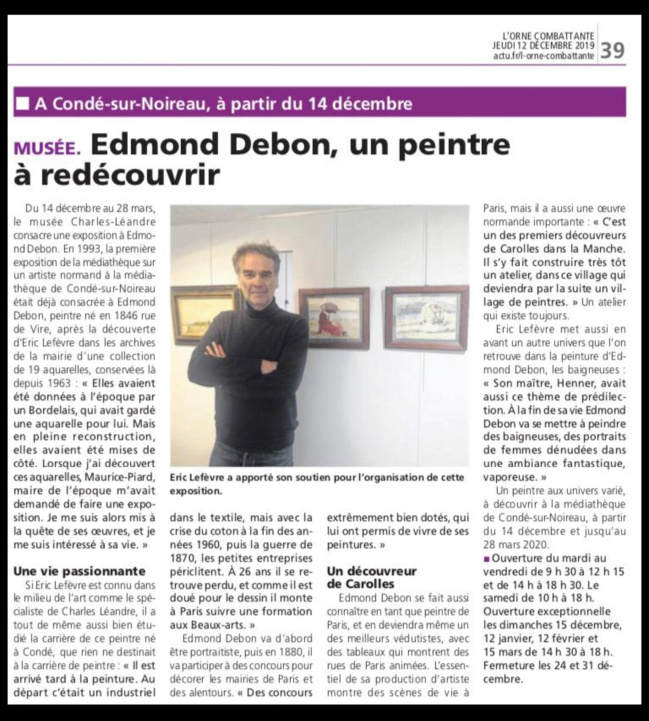 Article de l’Orne Combattante du jeudi 12 décembre 2019 « Edmond DEBON, un peintre à redécouvrir »