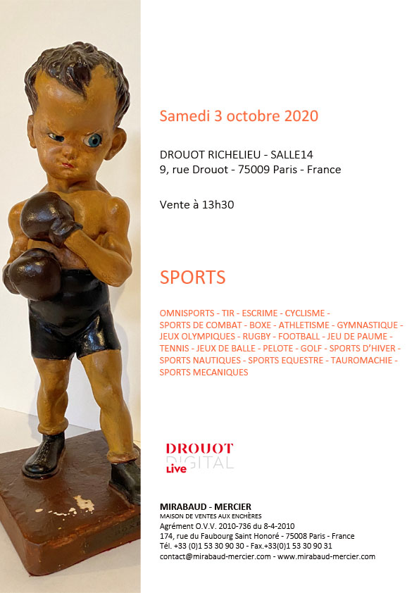 VENTE AUX ENCHERES “SPORTS” À DROUOT LE 3 OCTOBRE 2020, À 13h30