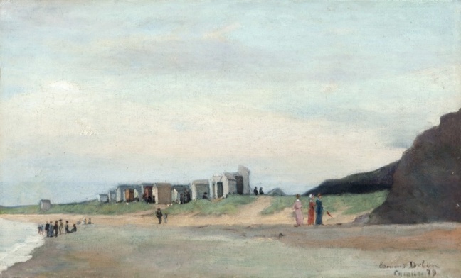 Edmond Debon (1846 à Condé-sur-Noireau - 1922), la plage de Carolles, 1879 Huile sur toile, collection particulière