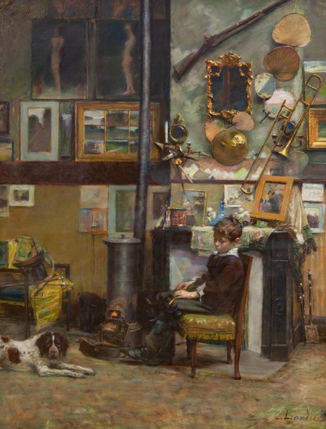 illustration : l’intérieur de l’atelier de l’artiste – pastel – collection privée