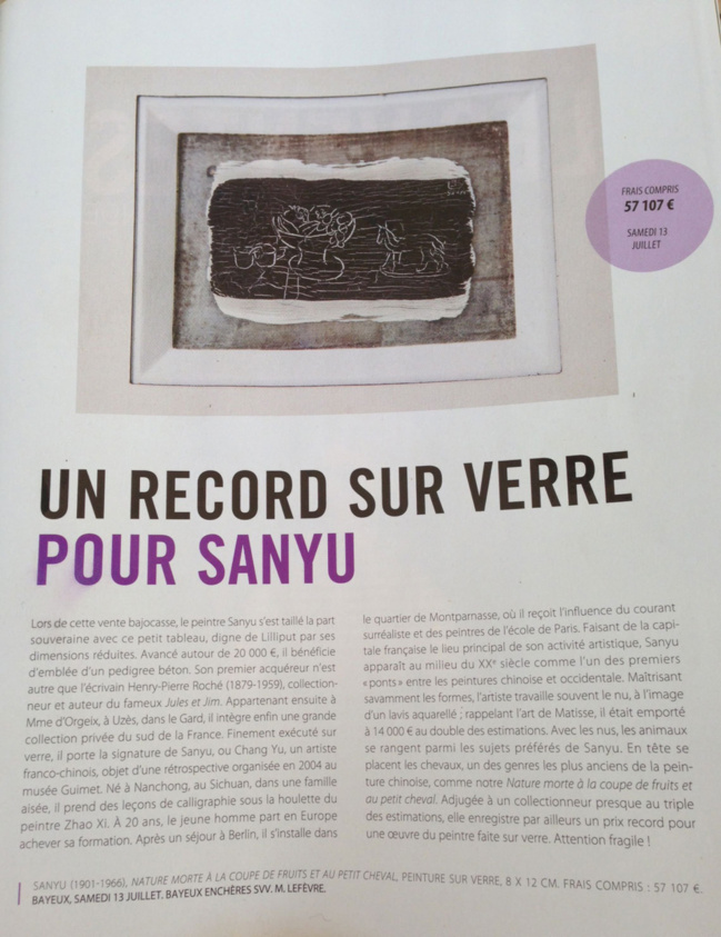 Vu dans la Gazette Drouot : un record sur verre pour sanyu