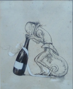 Charles Léandre - Zaza et la bouteille de champagne Charles Léandre - Zaza et la bouteille de champagne