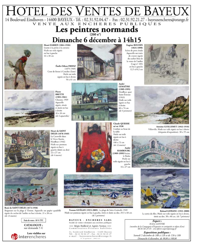 Vu dans la Gazette Drouot : annonce de la vente aux enchères Les peintres normands le dimanche 6 décembre 2015
