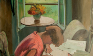 Détail de Jacques SIMON (1875-1965), Noëlle au dessin, huile sur toile, collection particulière