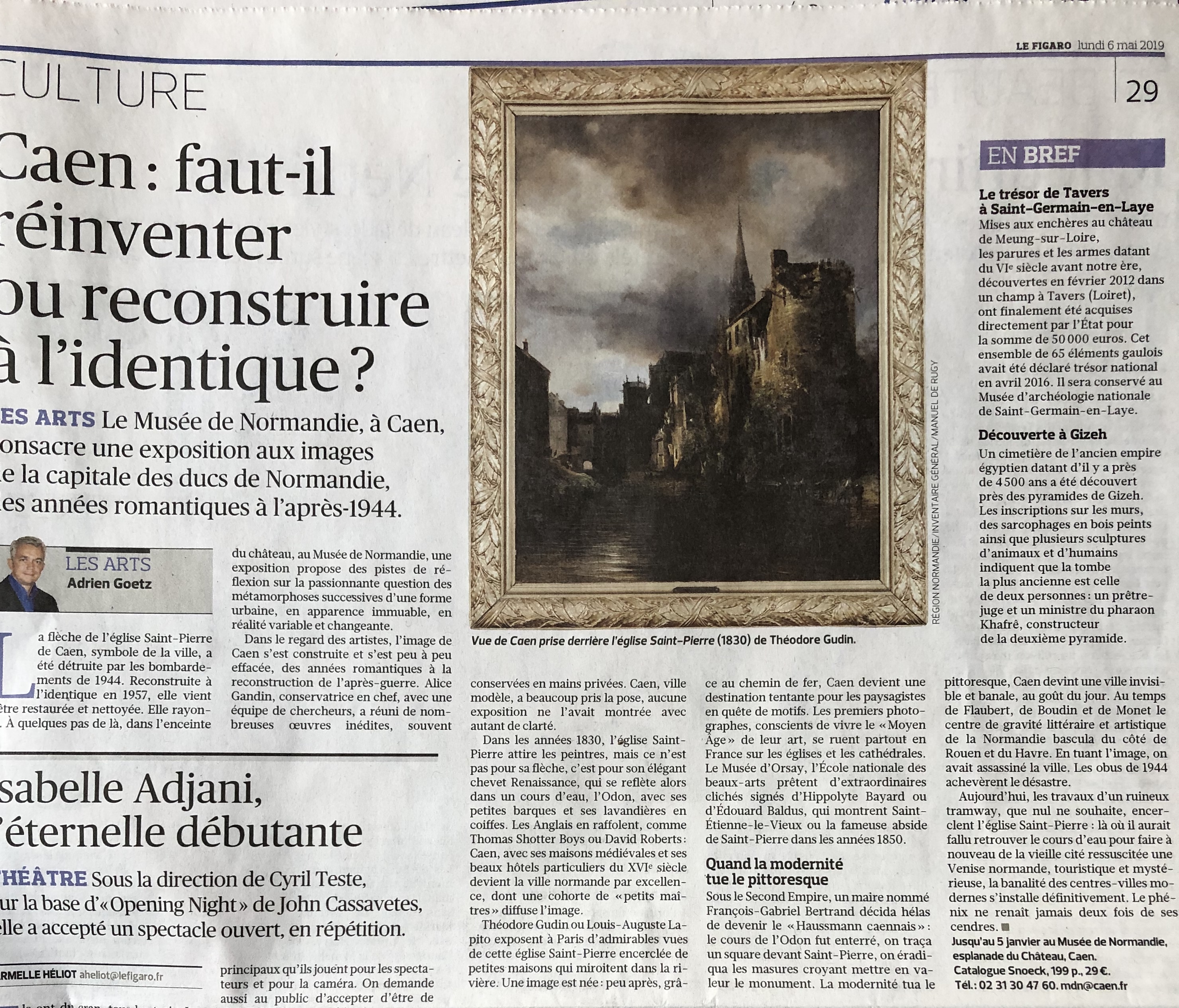 Bel article de Adrien GOETZ paru dans Le Figaro du lundi 6 mai 2019 qui évoque l’exposition « Caen en images » au Musée de Normandie 