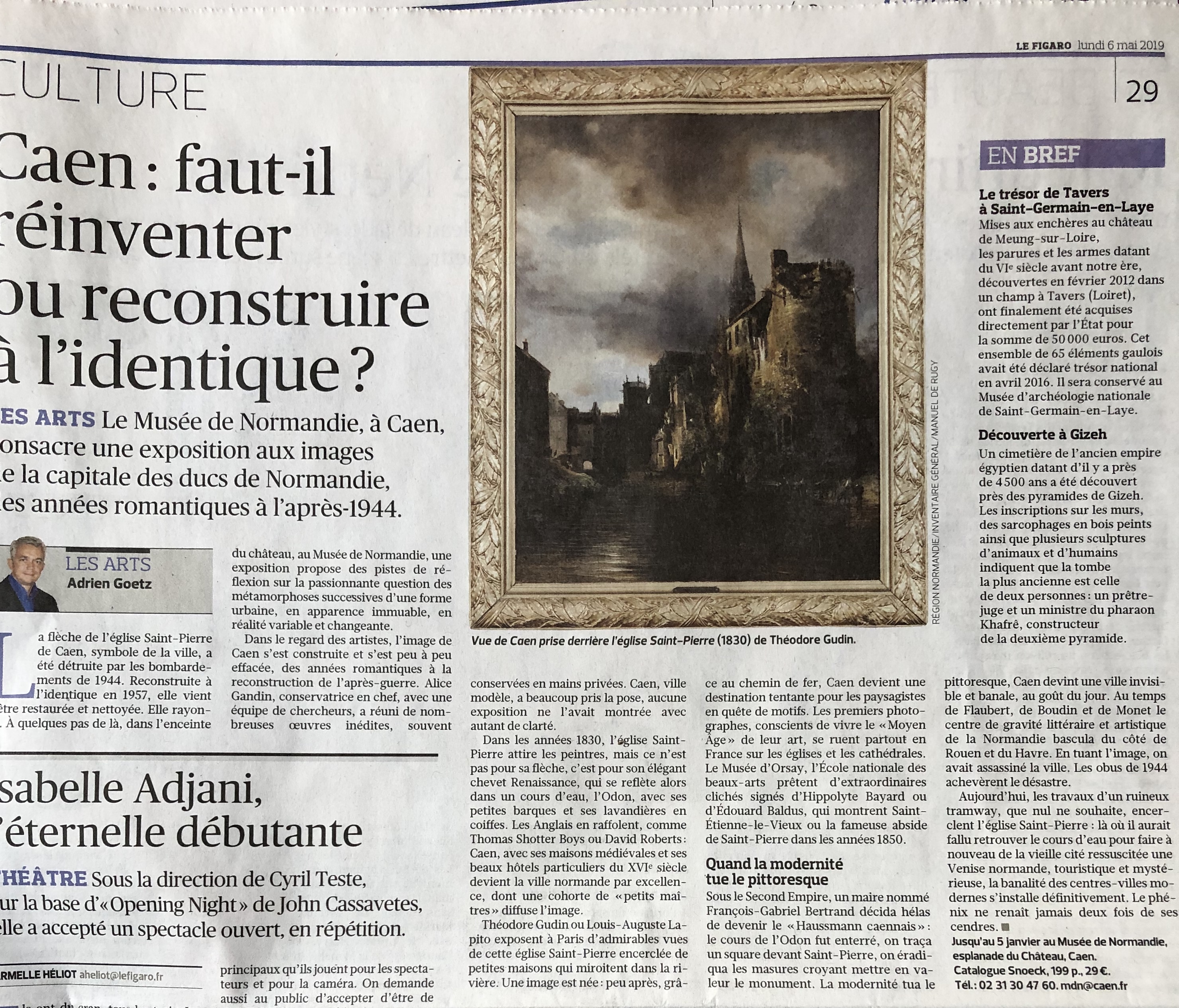 Bel article de Adrien GOETZ paru dans Le Figaro du lundi 6 mai 2019 qui évoque l’exposition « Caen en images » au Musée de Normandie Bel article de Adrien GOETZ paru dans Le Figaro du lundi 6 mai 2019 qui évoque l’exposition « Caen en images » au Musée de Normandie