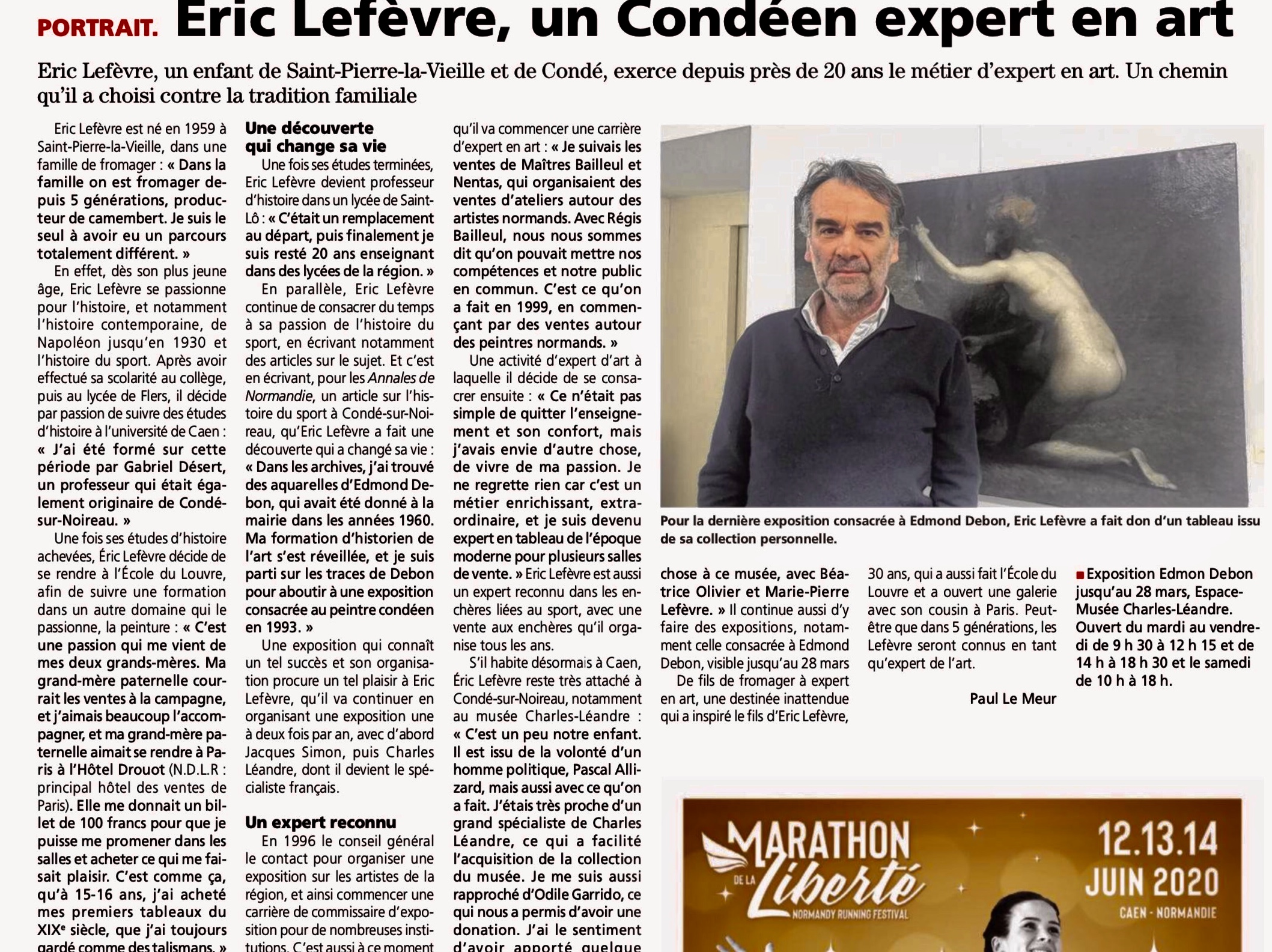 Article de L’Orne Combattante du jeudi 23 janvier 2020 « Eric Lefèvre, un Condéen expert en art » 