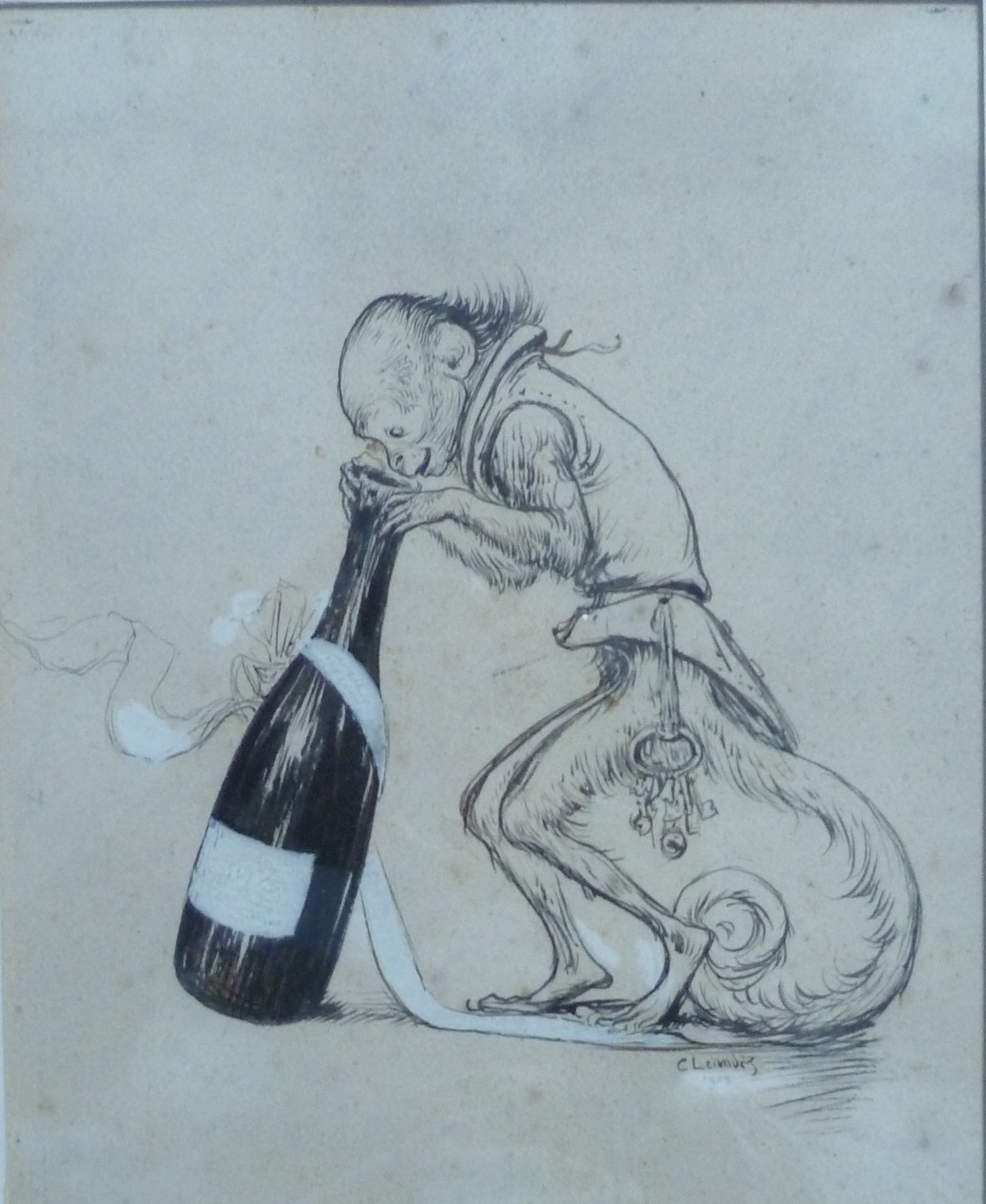 Charles Léandre - Zaza et la bouteille de champagne