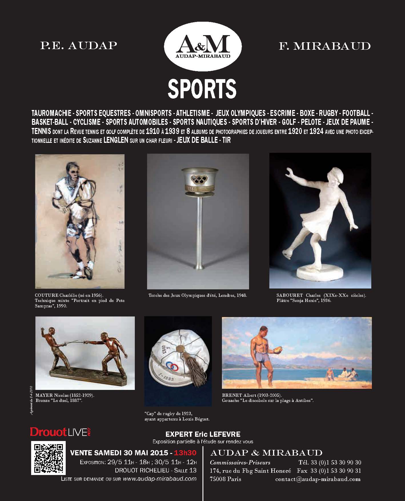 Vu dans la Gazette Drouot : annonce de la vente aux enchères SPORTS le 30 mai 2015 Audap et Mirabaud Vu dans la Gazette Drouot : annonce de la vente aux enchères SPORTS le 30 mai 2015 Audap et Mirabaud